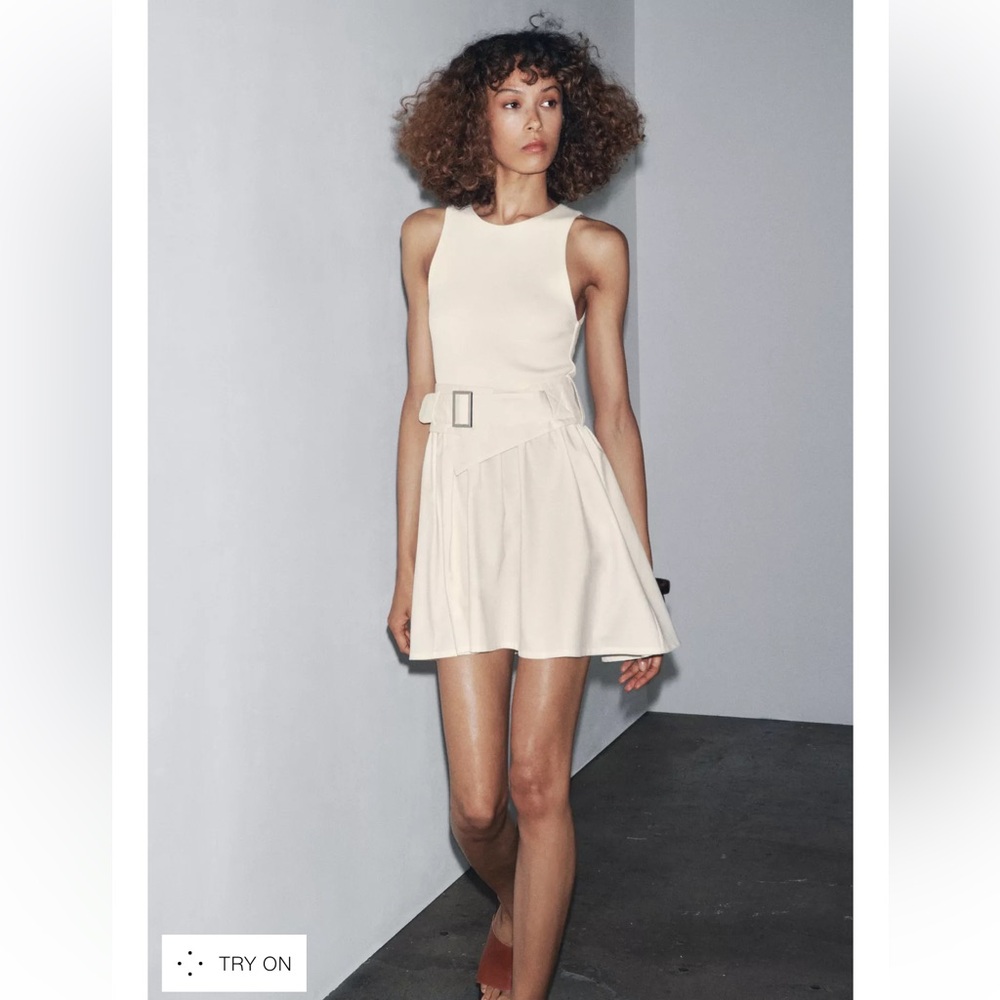 Zara Cream Mini Dress with Buckle Waist
